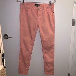 Bright pink stretchy jeans